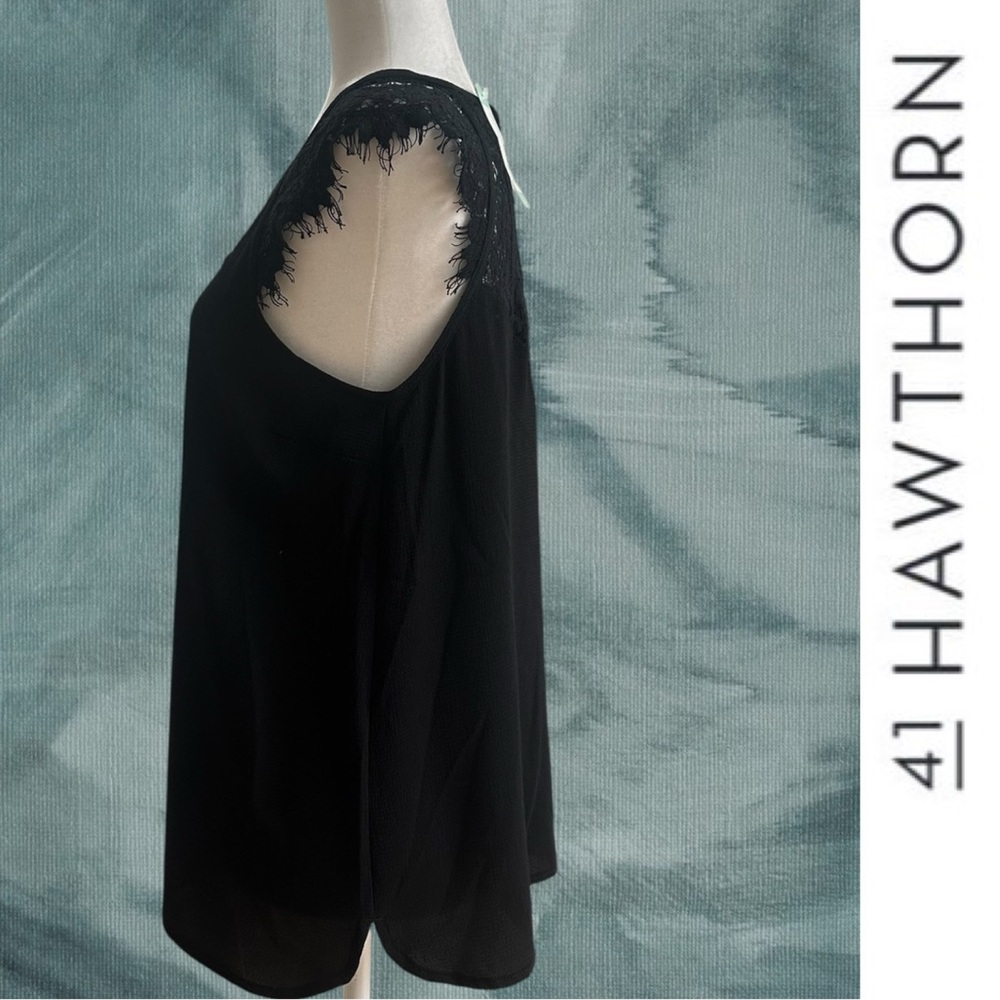 NWT 41 Hawthorn Black Jarred Lace Detail Cap-Sleeve Blouse, Size M, MSRP $58 - Picture 4 of 10